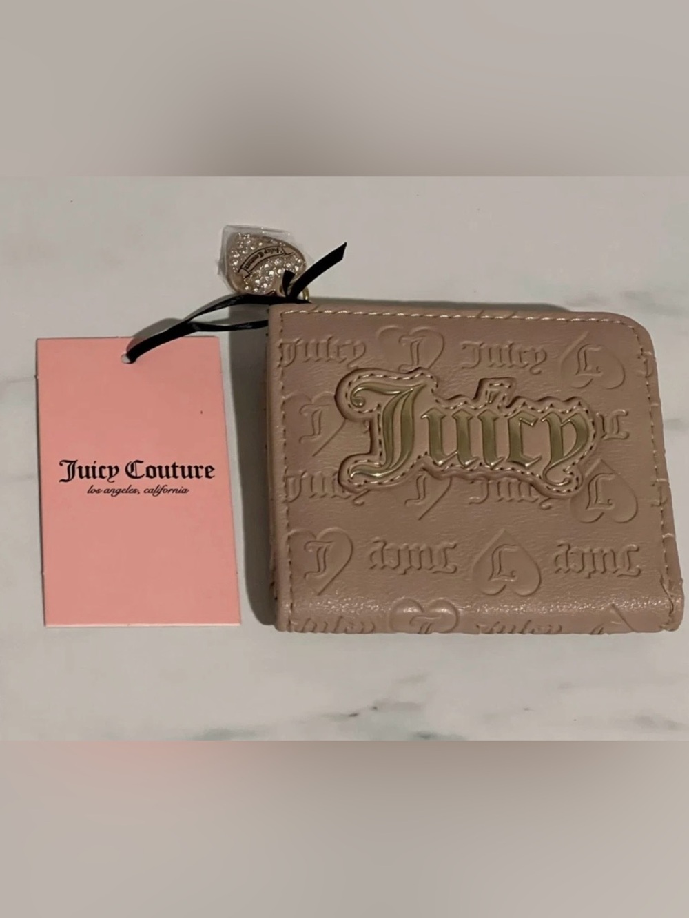 JUICY COUTURE Small Wallet Tan Cafe Upgrade U L-Zip Card Case Heart NWT New $35